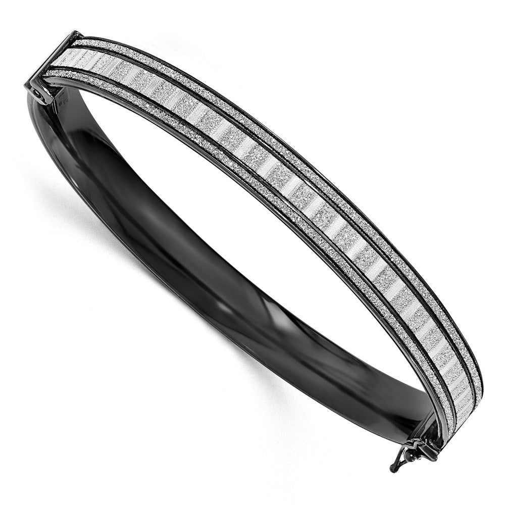 Sterling Silver Ruthenium-plated Glitter Infused Bangle, 39.5 mm