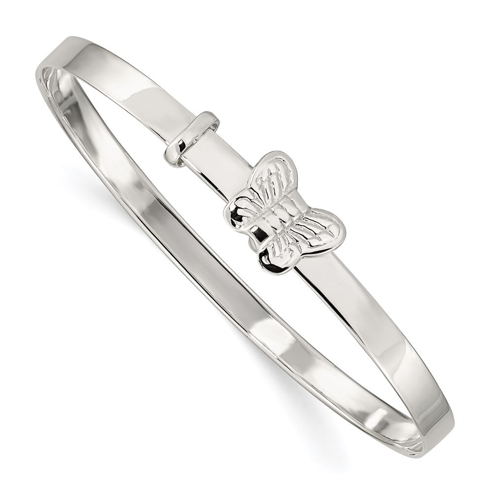Sterling Silver Polished/Antiqued Butterfly 4mm Adjustable Children's Bangl, 6 x 8.5 mm