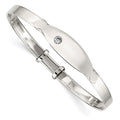 Sterling Silver Polished CZ ID Adjustable Baby Bangle Bracelet, 6 x 7.75 mm