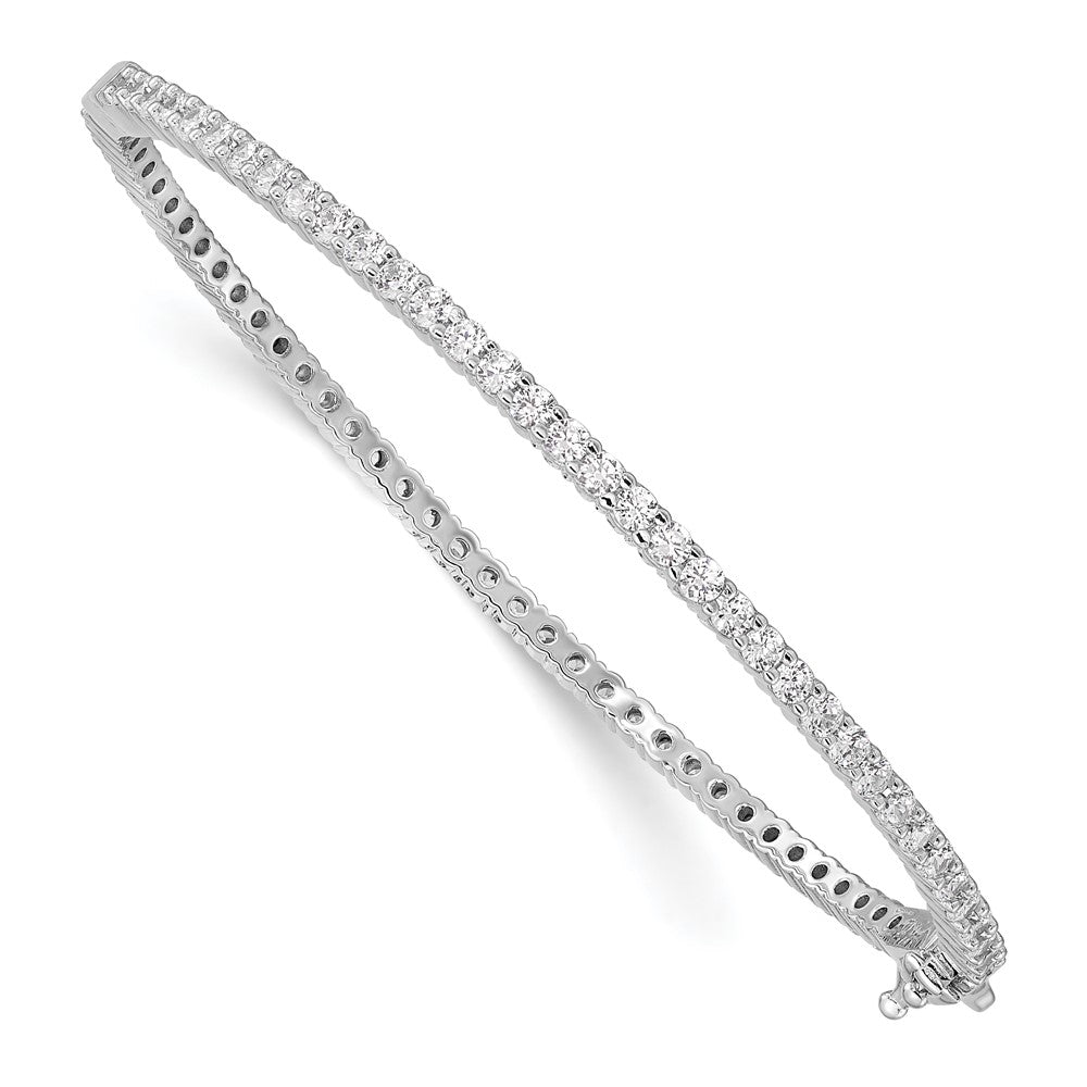 Sterling Shimmer Sterling Silver Rhodium-plated 68 Stone CZ Hinged Bangle Bracelet, Size 7, 2.35 mm