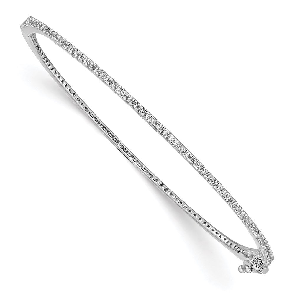 Sterling Shimmer Sterling Silver Rhodium-plated 115 Stone CZ Hinged Bangle Bracelet, 6.5 x 1.55 mm