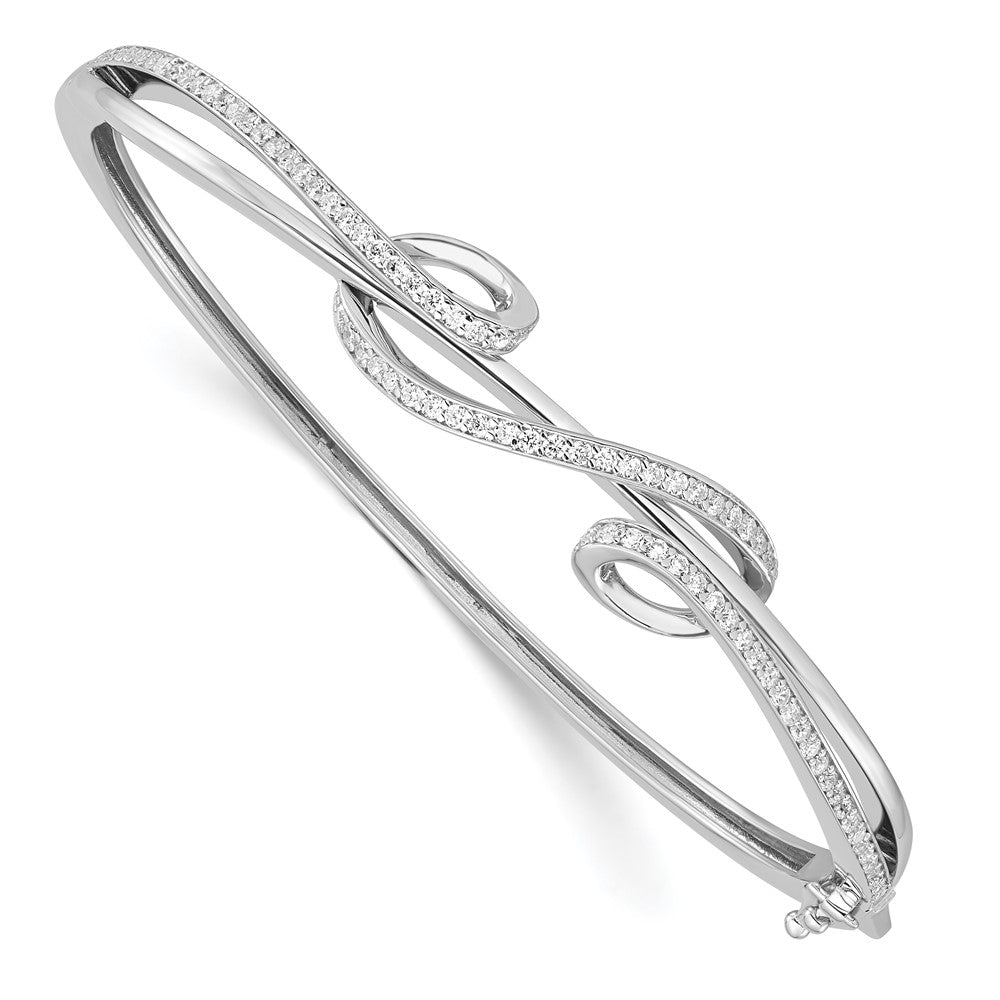 Sterling Shimmer Sterling Silver Rhodium-plated 83 Stone CZ Hinged Bangle Bracelet, 9.3 mm