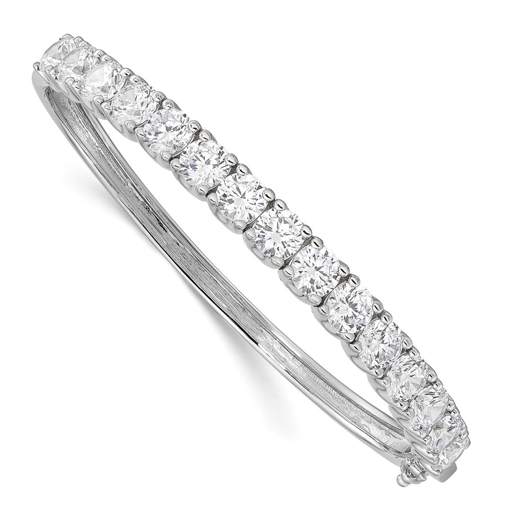 Sterling Shimmer Sterling Silver Rhodium-plated 15 Stone CZ Hinged Bangle Bracelet, 6.2 mm