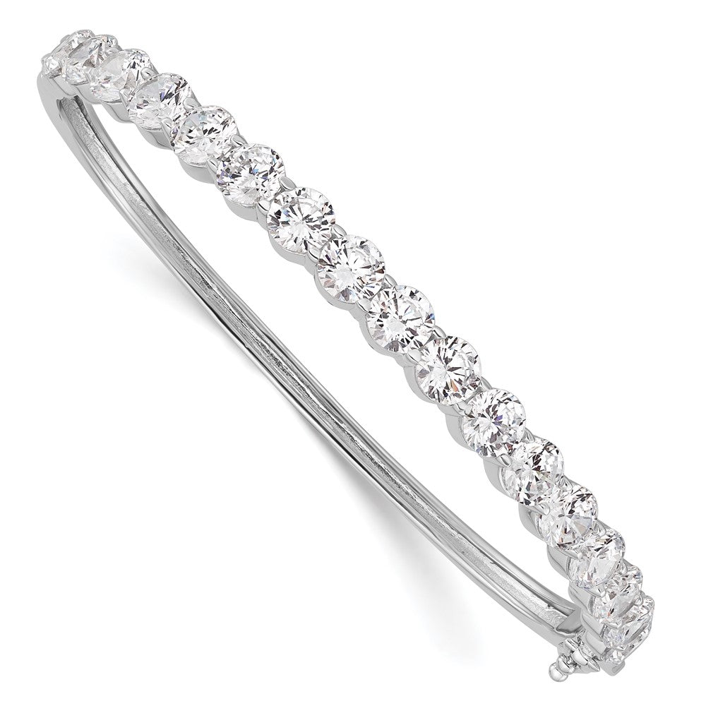 Sterling Shimmer Sterling Silver Rhodium-plated 17 Stone CZ Hinged Bangle Bracelet, 5.4 mm
