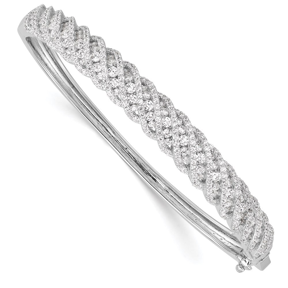 Sterling Shimmer Sterling Silver Rhodium-plated 349 Stone CZ Hinged Bangle Bracelet, 8.3 mm