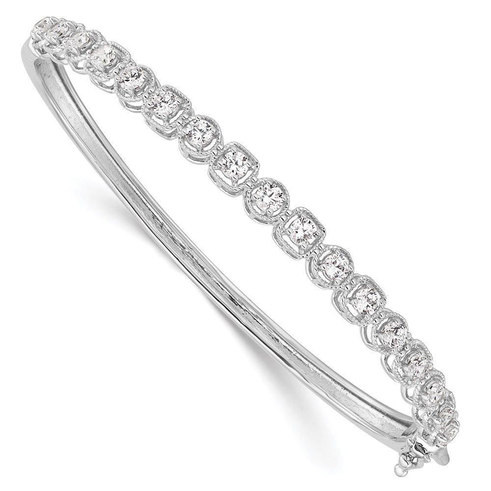 Sterling Shimmer Sterling Silver Rhodium-plated 17 Stone CZ Hinged Bangle Bracelet, 5.1 mm
