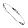 Sterling Silver Antiqued Beaded Slip On Bangle, 8 x 2 mm