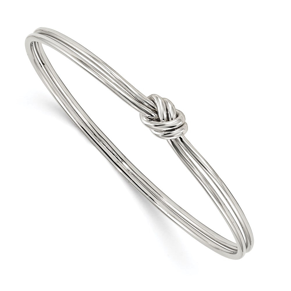 Sterling Silver Rhodium-plated Polished Knot Slip on Bangle, 8 x 3.75 mm