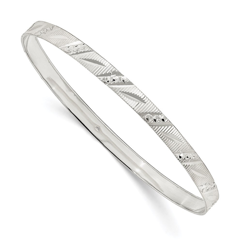 Sterling Silver 5mm Diamond Cut Slip-on Bangle, 8 x 5 mm, 7.36 g