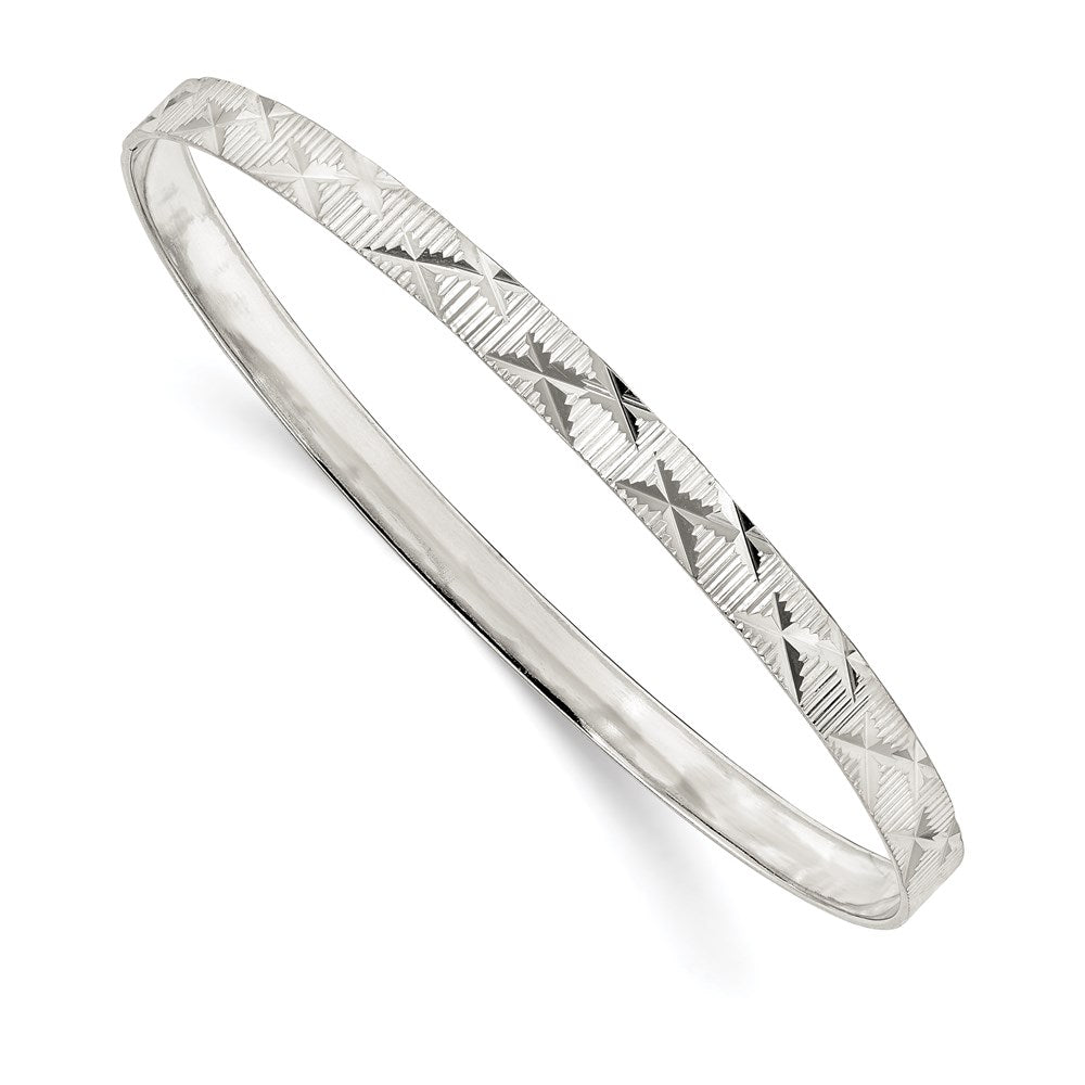 Sterling Silver 5mm Diamond Cut Slip-on Bangle, 8 x 5 mm, 6.95 g
