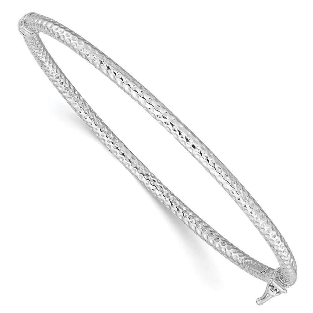 Sterling Silver Rhodium-plated Polish/Textured 3mm Hinged Bangle, 7 x 3 mm
