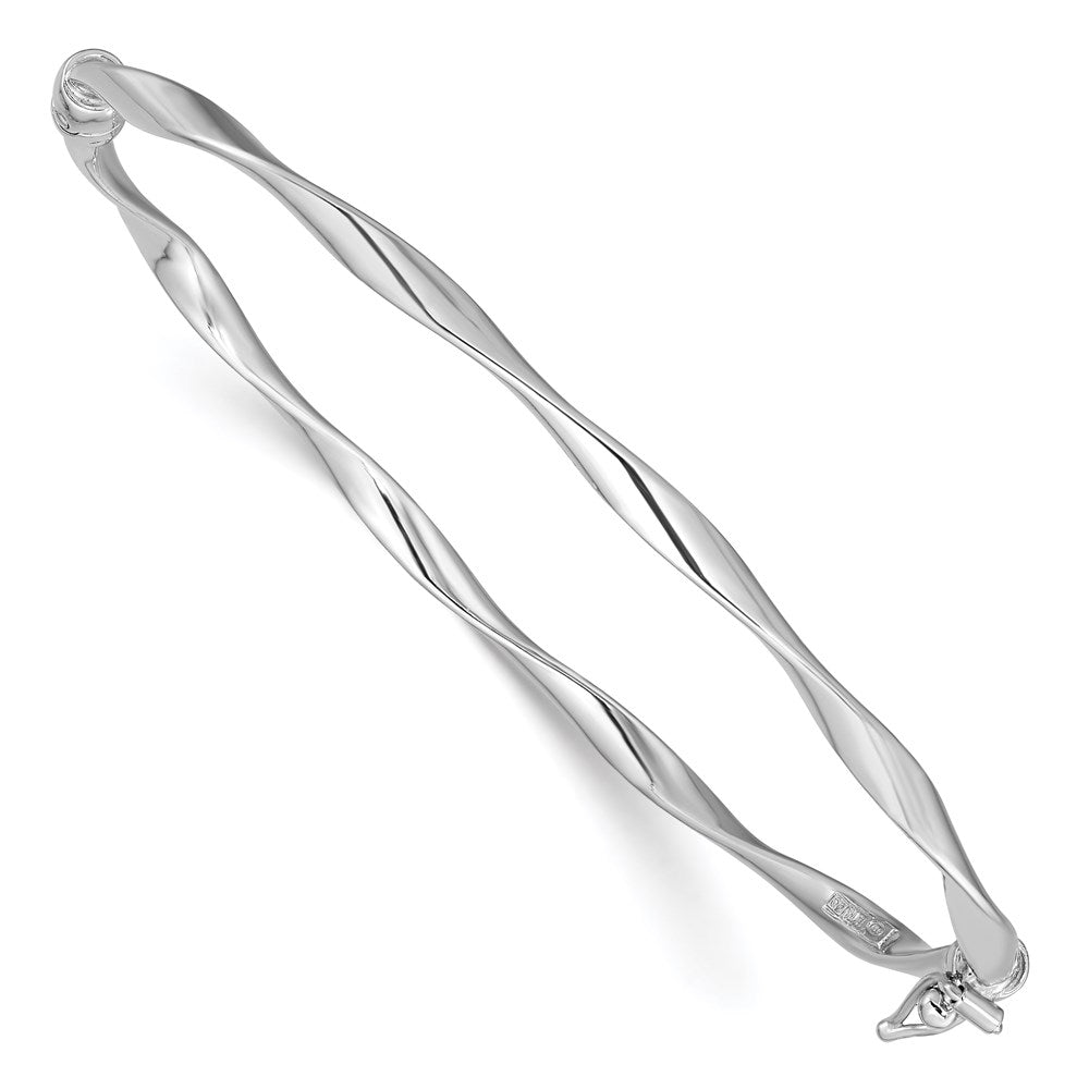 Sterling Silver Rhod-plated Polished 3mm Twisted Hinged Bangle, 7 x 2.5 mm