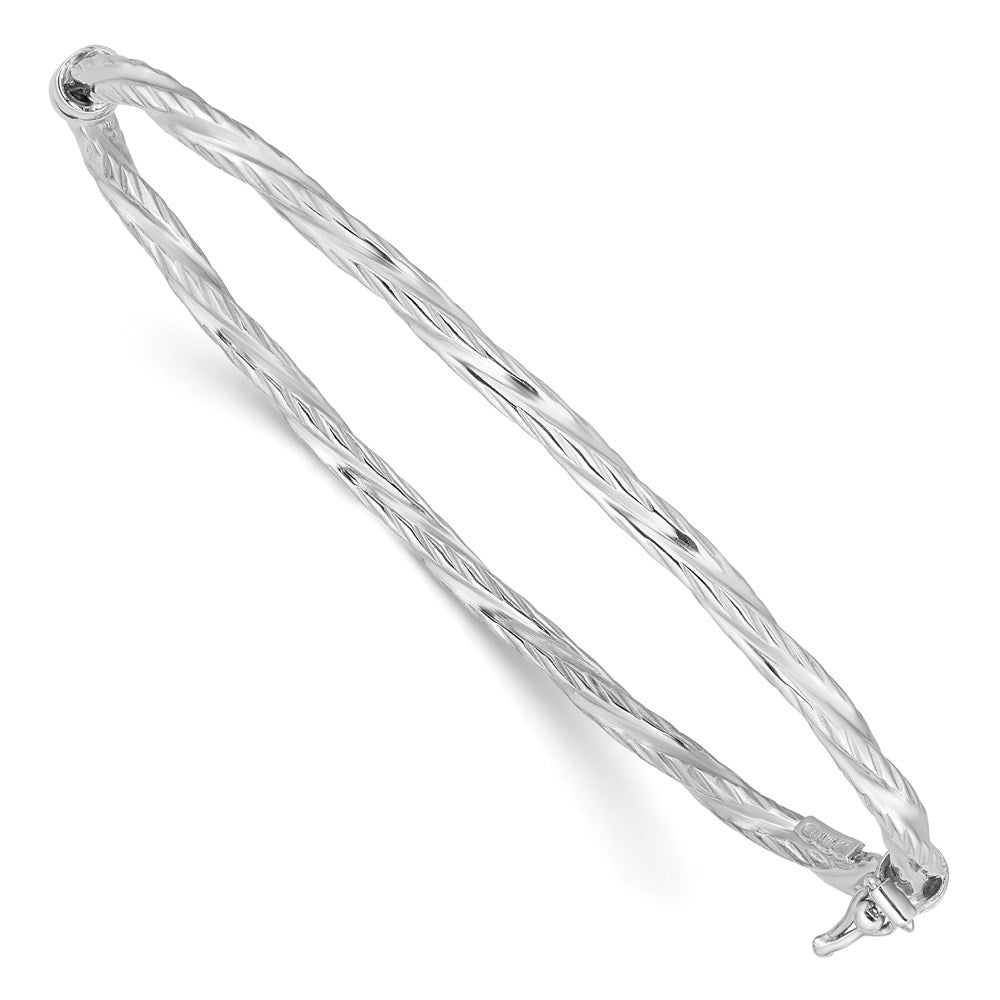 Sterling Silver Rhod-platd Textured 3mm Twisted Hinged Bangle, 7 x 2.75 mm