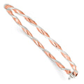 Sterling Silver Rose-tone Satin/Polish Twisted 3mm Hinged Bangle, 7 x 3 mm