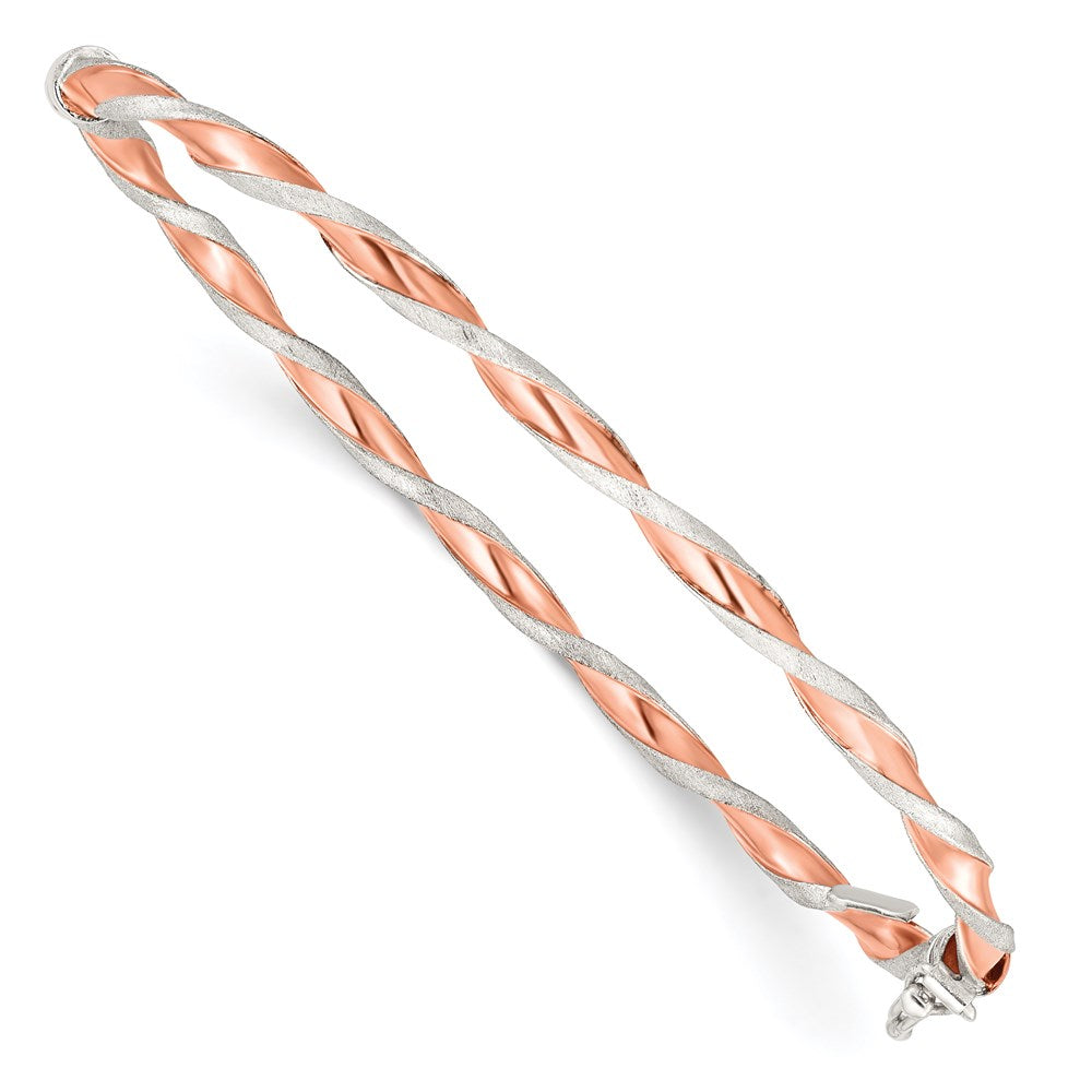 Sterling Silver Rose-tone Satin/Polish Twisted 3mm Hinged Bangle, 7 x 3 mm