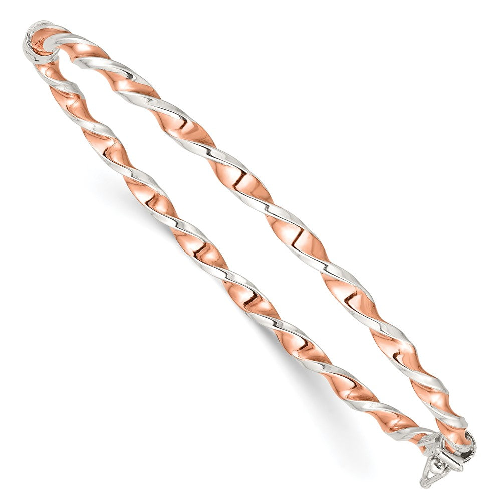 Sterling Silver Rose-tone Polished Twisted 3mm Hinged Bangle, 7 x 3 mm