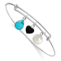 Sterling Silver Rhod-plate Onyx Syn. Turq. MOP Expandable Bangle, 8 x 1.5 mm