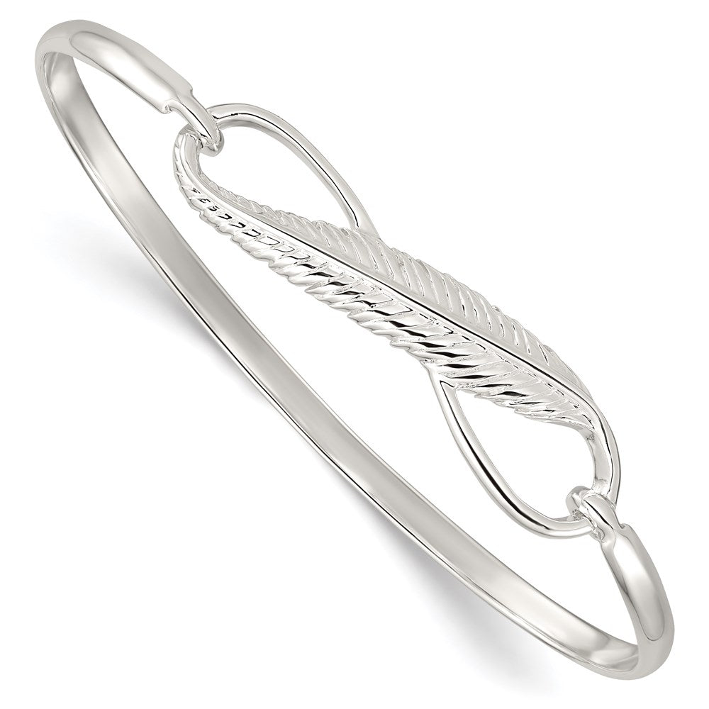 Sterling Silver Infinity w/Feather Bangle Bracelet, 3.5 mm