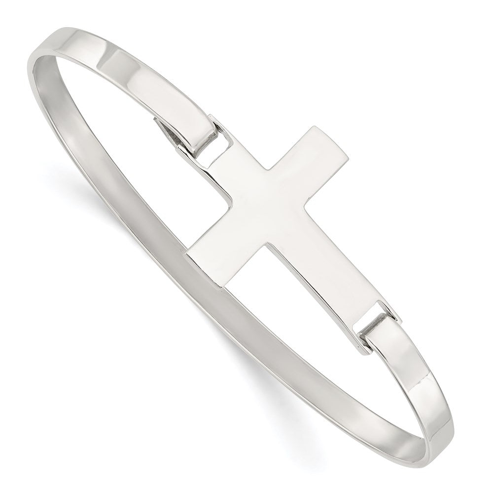 Sterling Silver Polished Cross Bangle, 7 x 4.2 mm