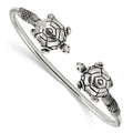 Sterling Silver Polished Antiqued Turtle Flexible Bangle, 2.8 mm