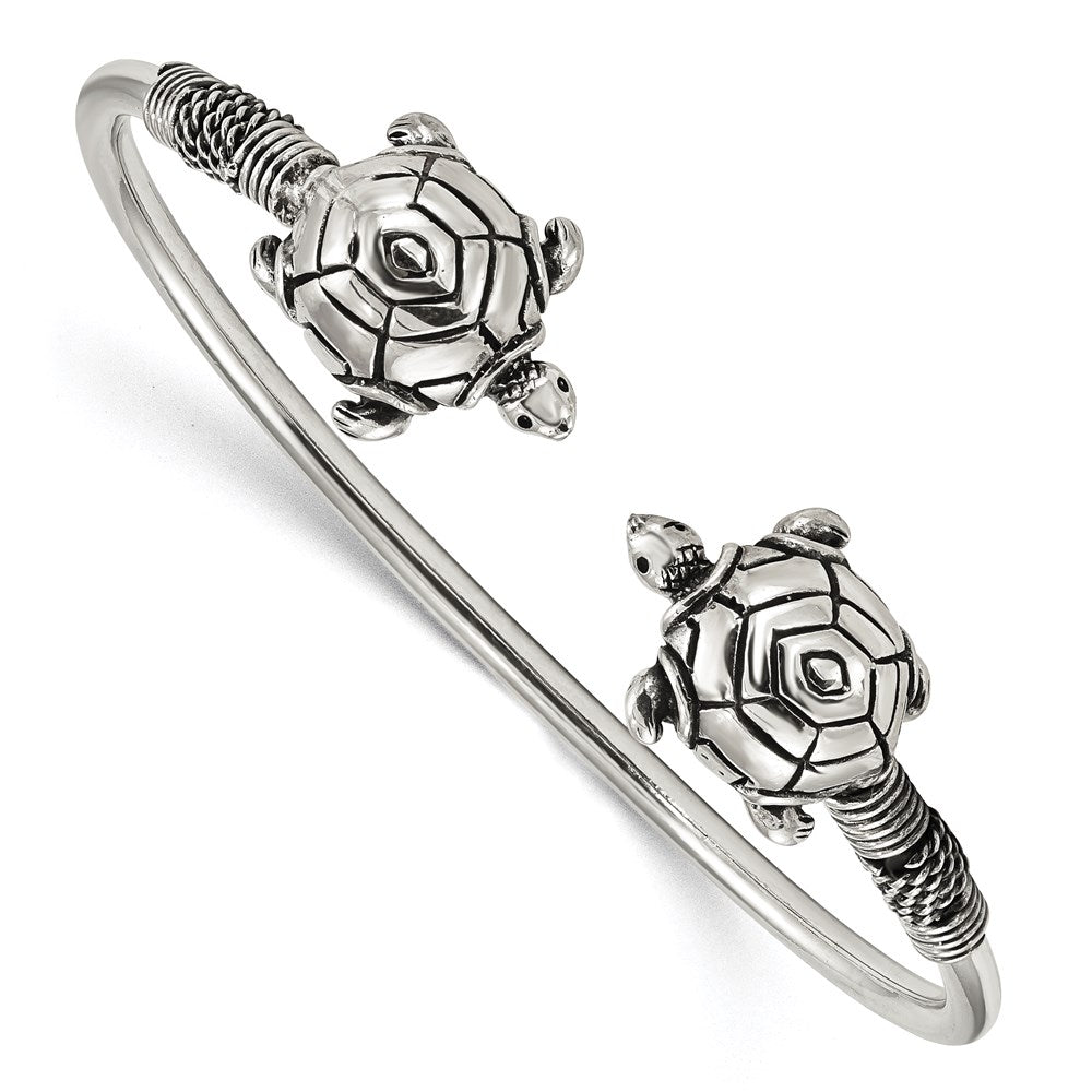 Sterling Silver Polished Antiqued Turtle Flexible Bangle, 2.8 mm