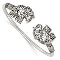 Sterling Silver Polished Antiqued Filigree Elephants Flexible Bangle, 2.8 mm