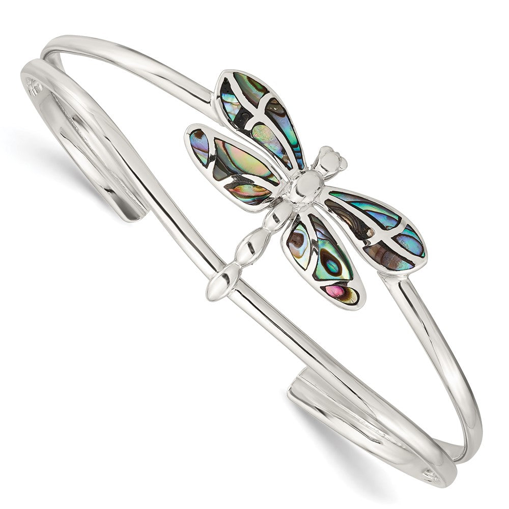 Sterling Silver Abalone Dragonfly Bangle Bracelet, 21 mm