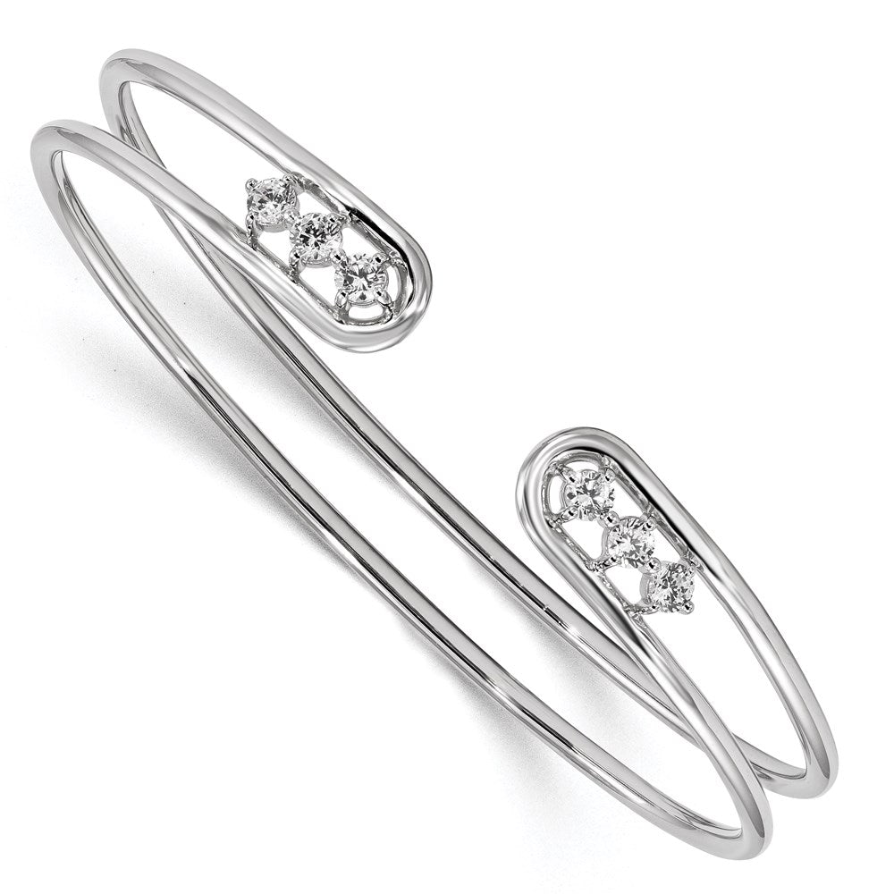 Sterling Silver Rhodium-plated CZ Cuff Bangle, 8.4 mm