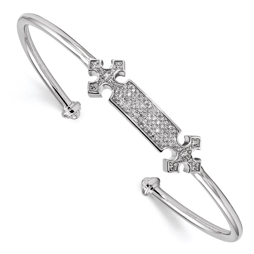 Pure Fire Sterling Silver Rhodium-plated CZ Cross Cuff Bangle, 2.5 mm