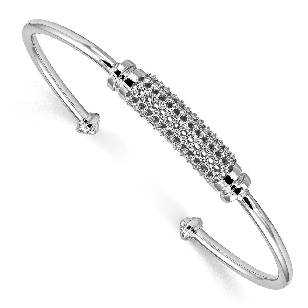 Pure Fire Sterling Silver Rhod-plated CZ Cuff Bangle, 2.6 mm
