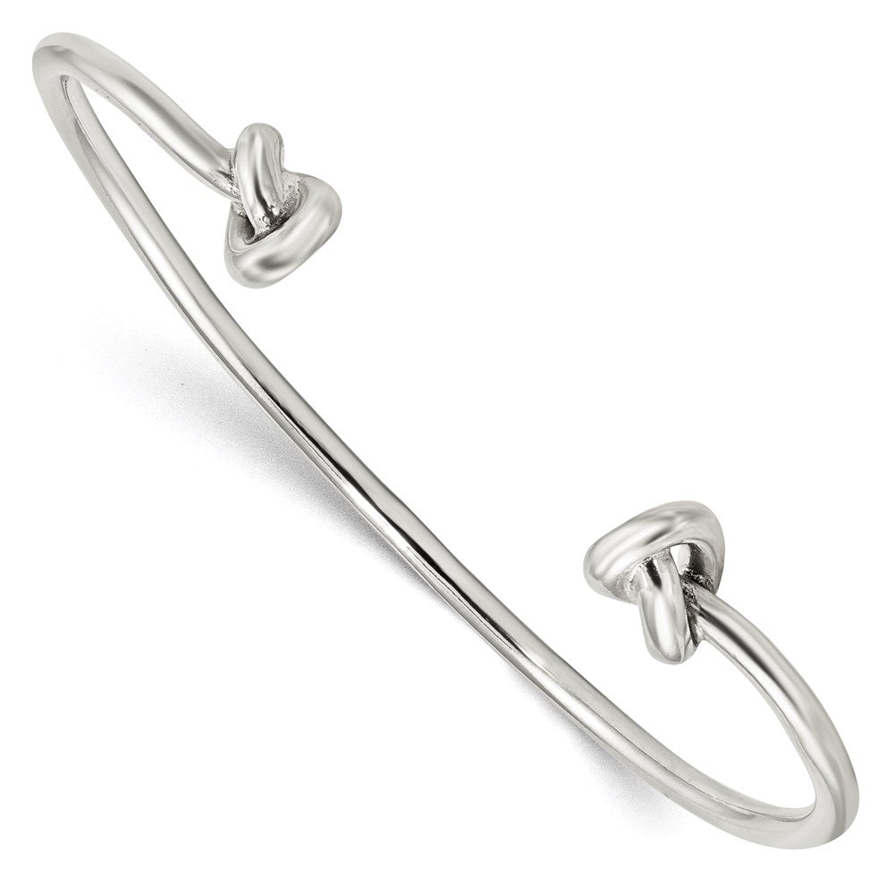 Sterling Silver Polished Knotted Ends Cuff Bangle, 7 mm