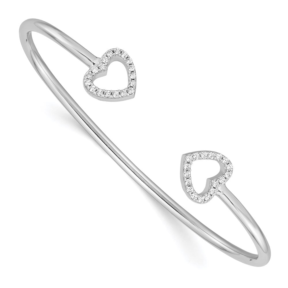 Sterling Silver Rhodium-plated CZ Heart Cuff Bangle, 2.6 mm