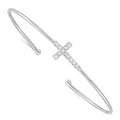 Sterling Silver Rhodium-plated CZ Cross Cuff Bangle, 1.3 mm