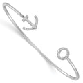 Sterling Silver Rhodium-plated CZ Anchor Cuff Bangle, 1.6 mm