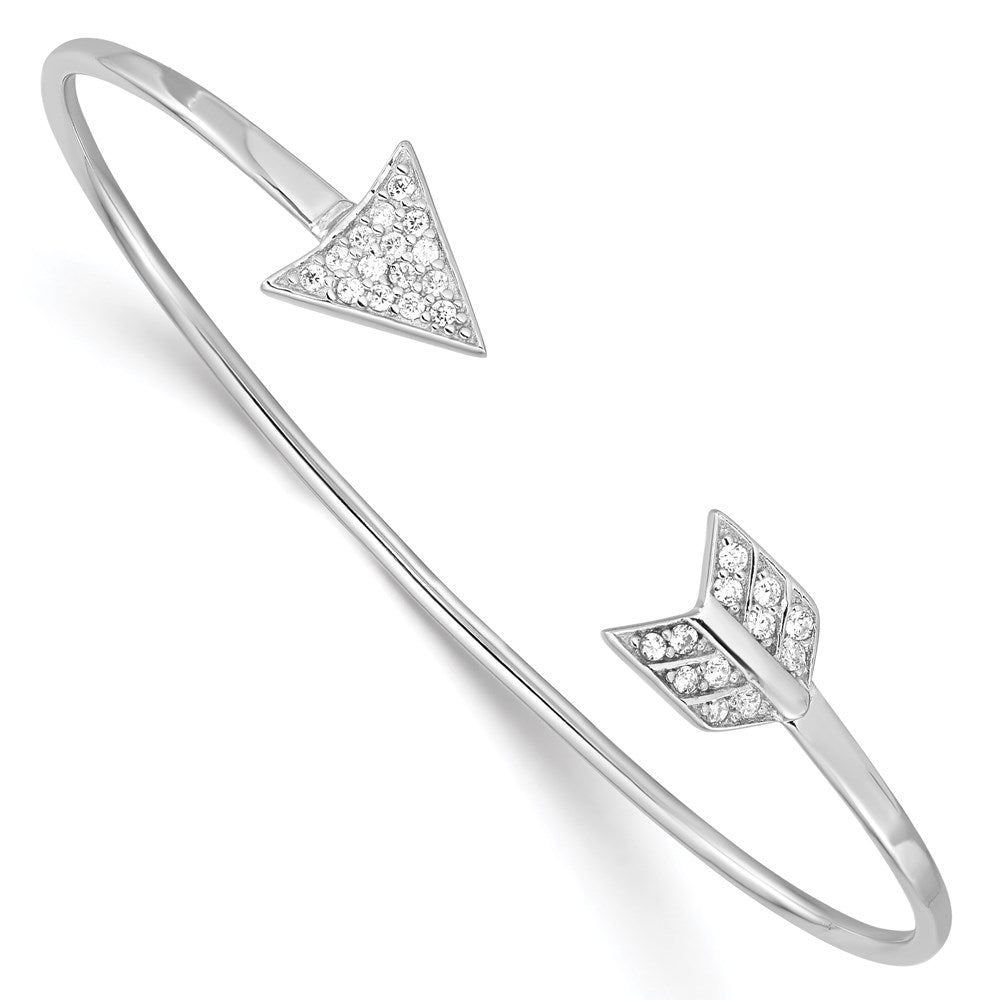 Sterling Silver Rhodium-plated CZ Arrow Cuff Bangle, 1.55 mm