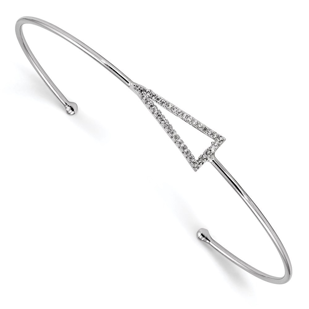 Sterling Silver Rhodium-plated CZ Triangle Cuff Bangle, 1.3 mm