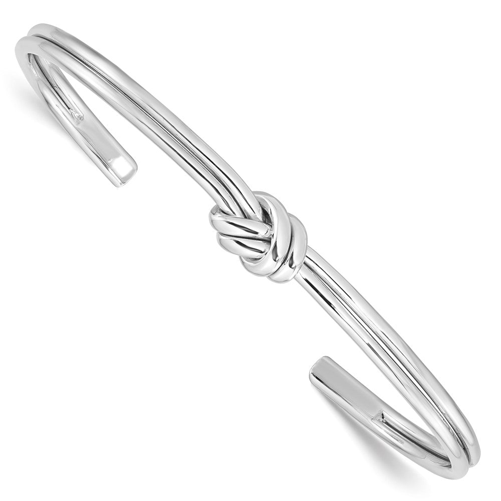 Sterling Silver Rhodium-plated Polished Knot Cuff Bangle, 3.7 mm