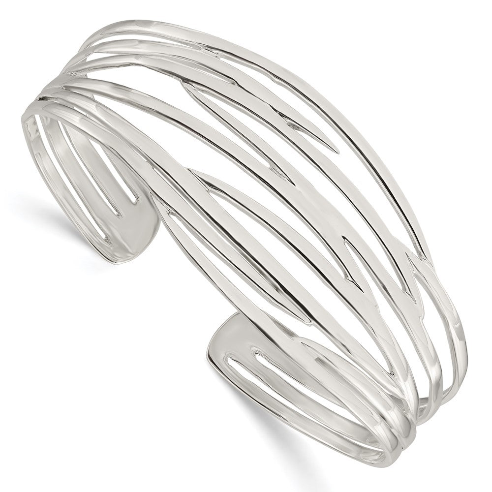Sterling Silver Polished Multi-strand Cuff Bangle, 8 x 26.4 mm