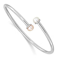 Sterling Silver Rhodium-plated 5-5.5mm Pink and White Button Freshwater Cultured Pearl Flexible Children's Bangle, 6 x 5.5 mm