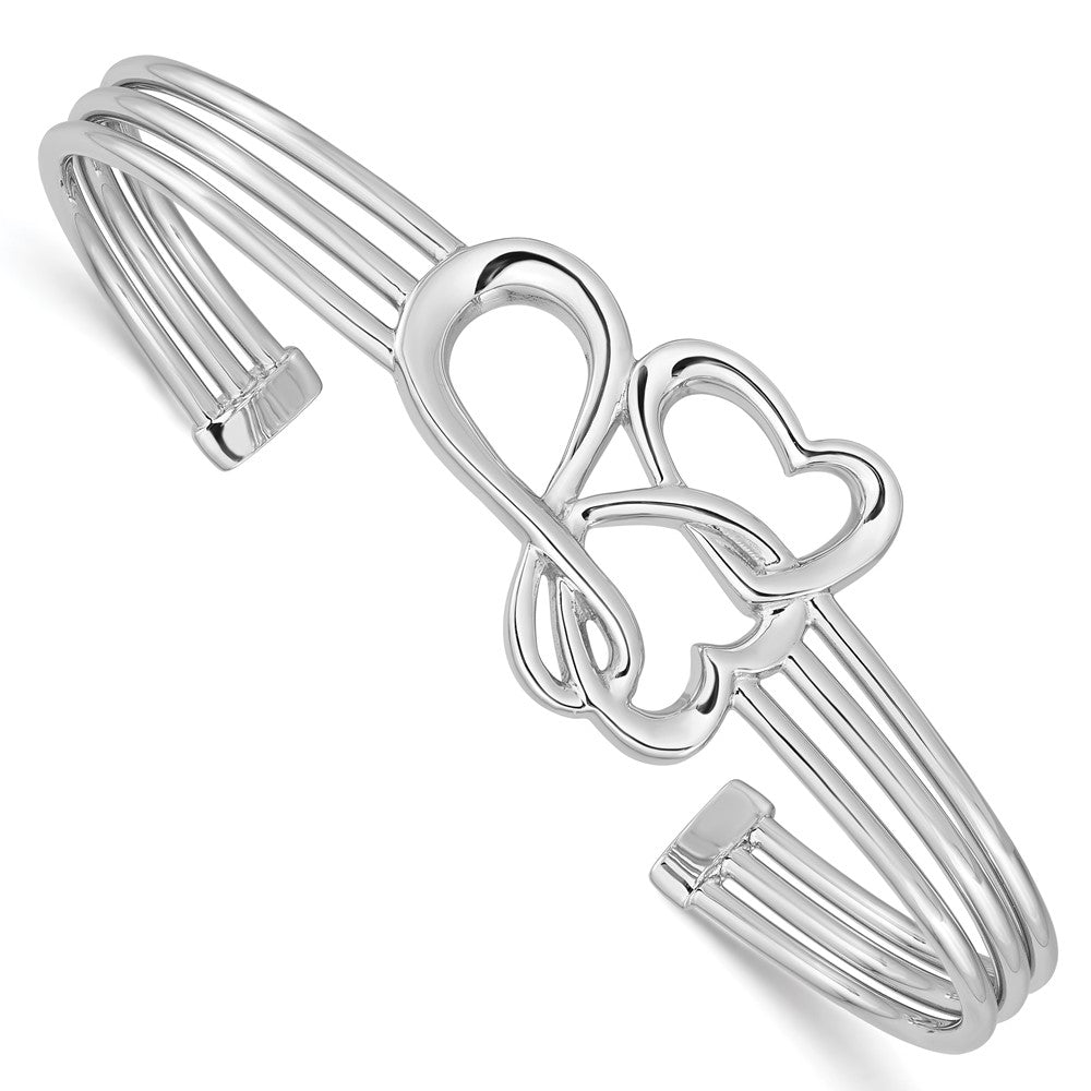 Sterling Silver Rhodium-plated Hearts and Infinity Cuff Bangle, 22 mm