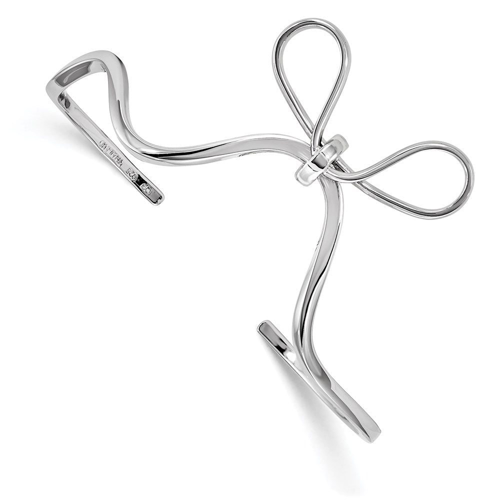 Sterling Silver Rhodium-plated Polished Ribbon Bow Cuff Bangle, 2.5 mm