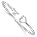 Sterling Silver Rhodium-plated CZ Heart and Key Flexible Bangle, 2.6 mm