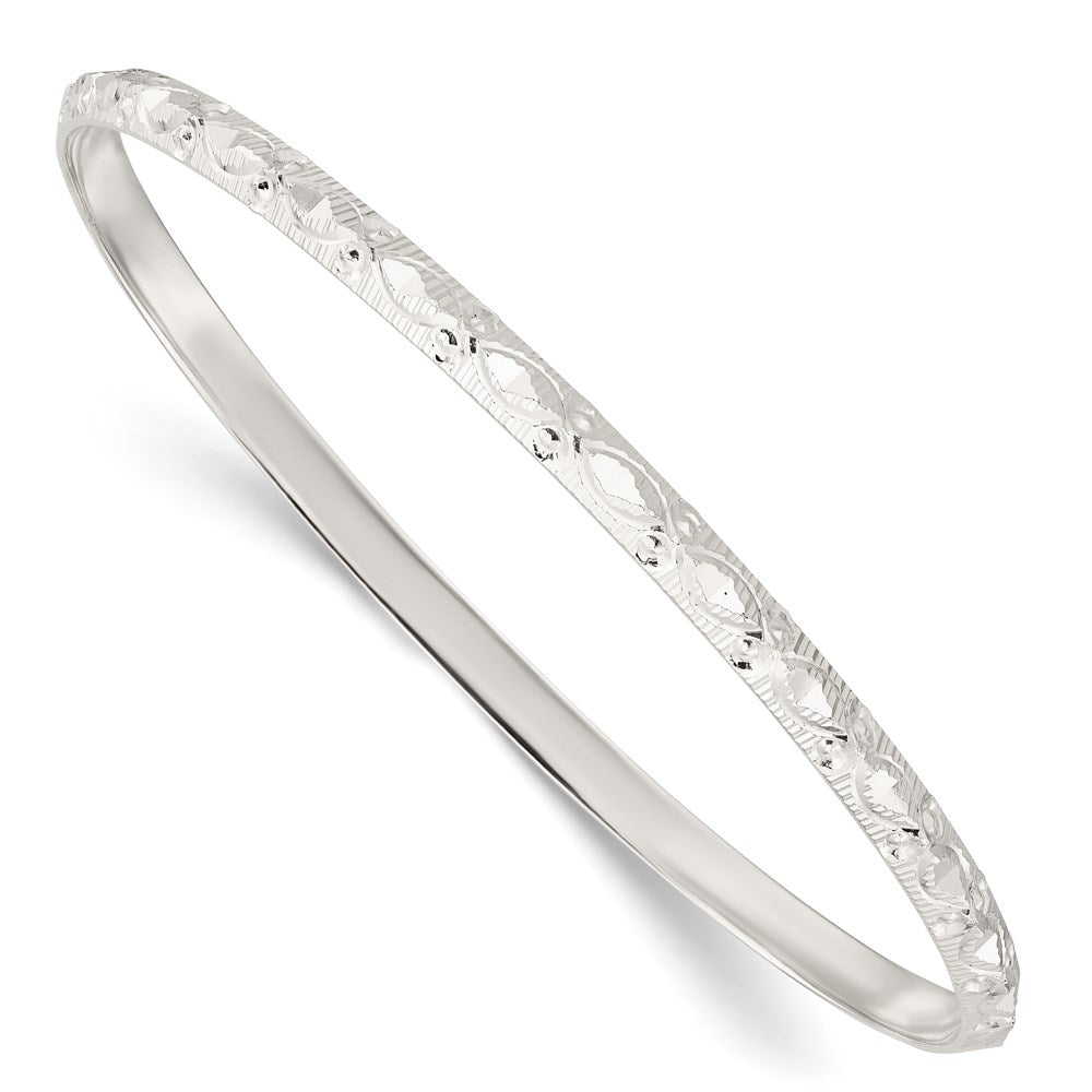 Sterling Silver Diamond Cut Patterned Slip-on Bangle, 8 x 3.4 mm
