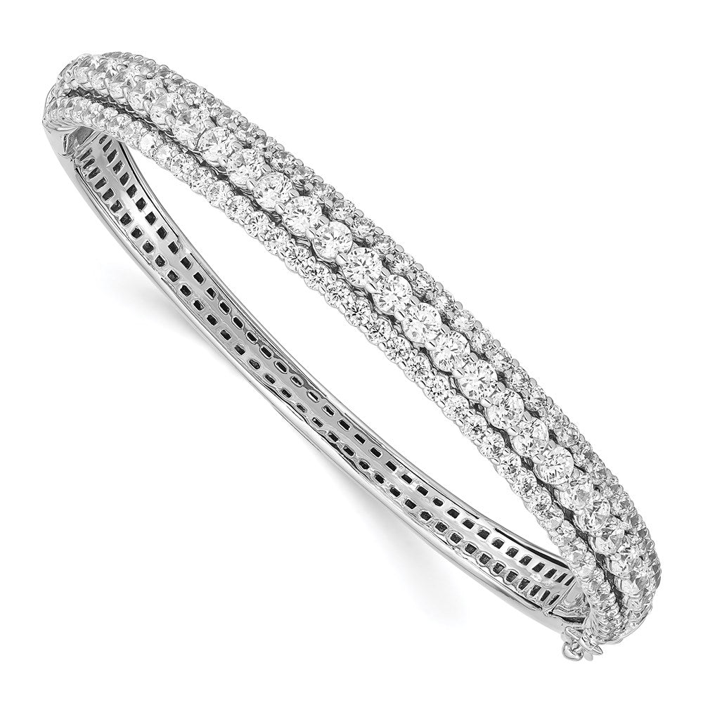 Sterling Shimmer Sterling Silver Rhodium-plated 116 Stone CZ Hinged Bangle Bracelet, 7.25 mm