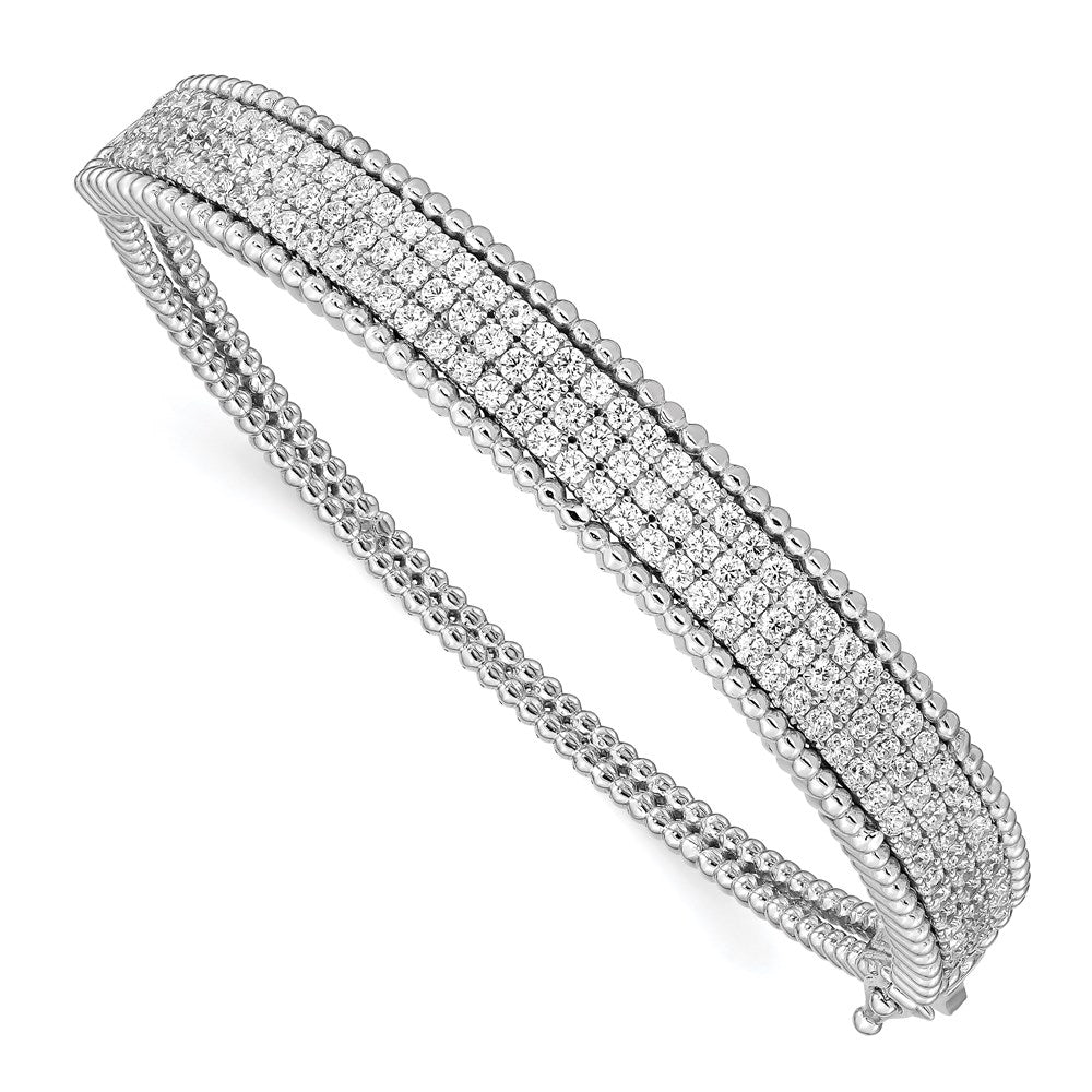 Sterling Shimmer Sterling Silver Rhodium-plated 137 Stone CZ Hinged Bangle Bracelet, 8.6 mm