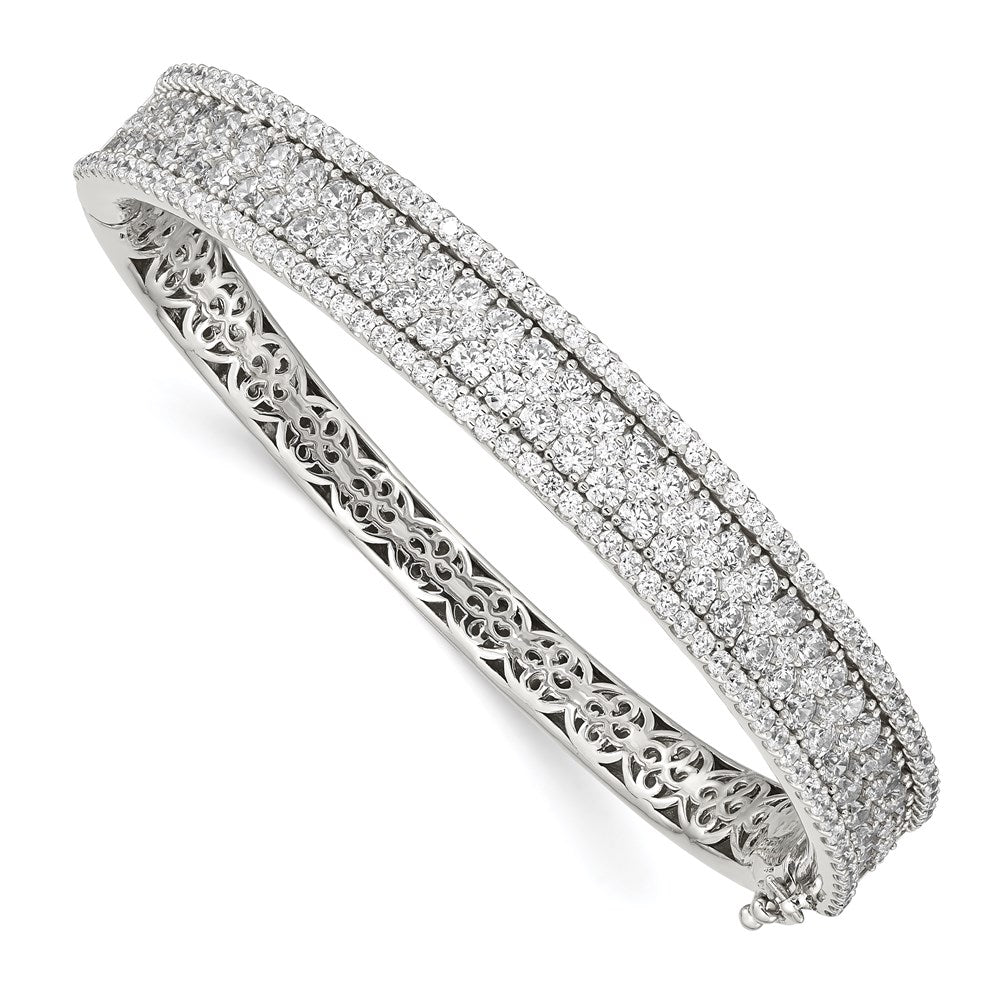 Sterling Shimmer Sterling Silver Rhodium-plated 215 Stone Pav‚ CZ Hinged Bangle Bracelet, 9.5 mm