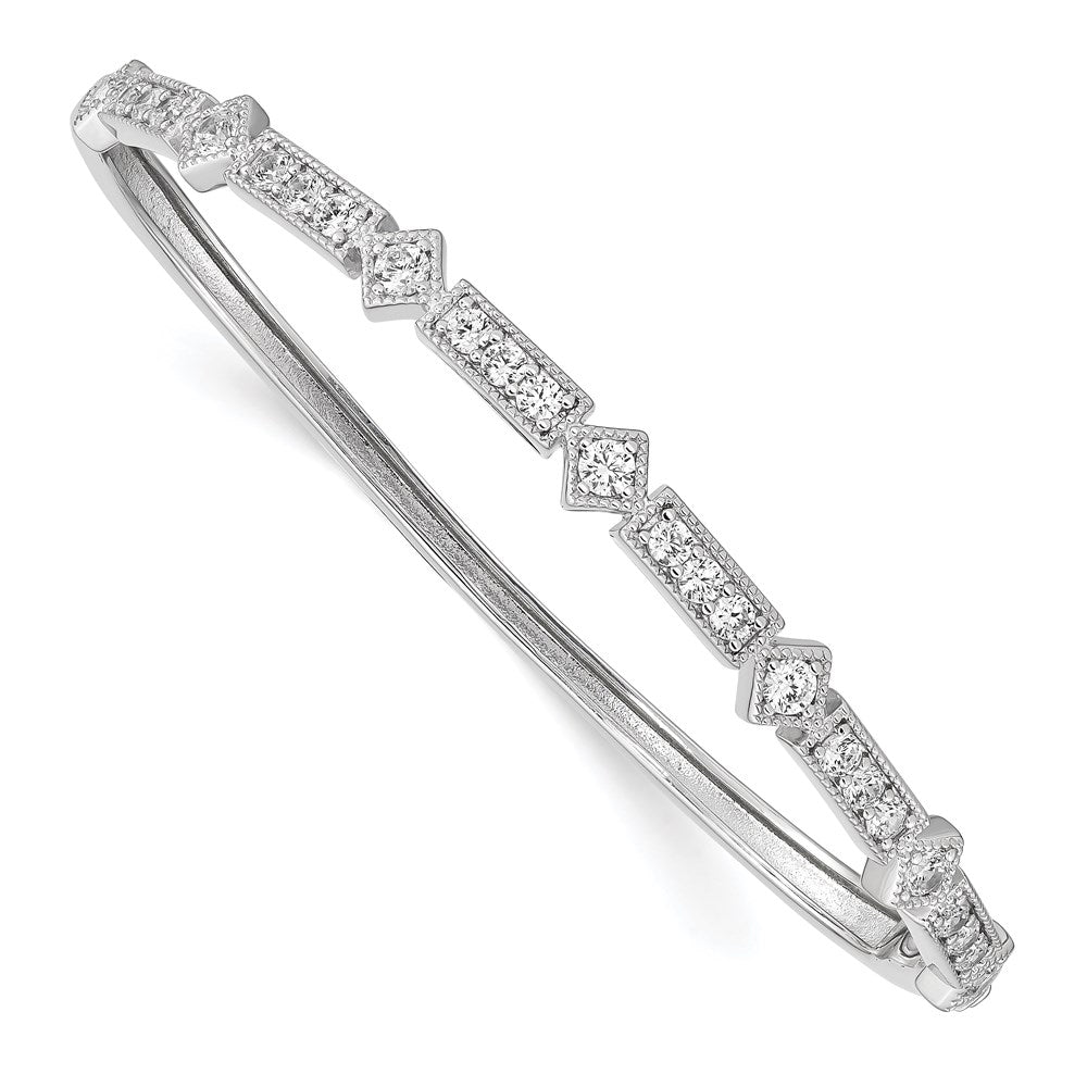 Sterling Shimmer Sterling Silver Rhodium-plated 25 Stone CZ Hinged Bangle Bracelet, 5.4 mm
