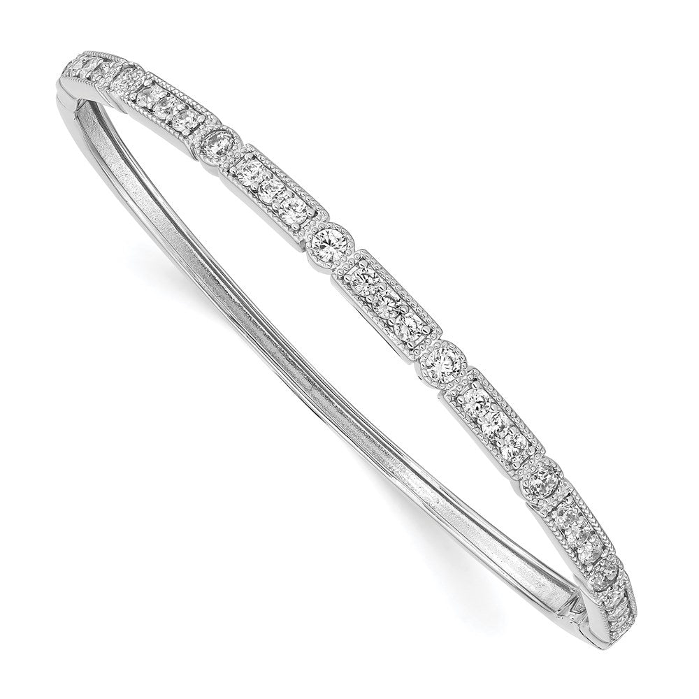 Sterling Shimmer Sterling Silver Rhodium-plated 29 Stone CZ Hinged Bangle Bracelet, 3.7 mm