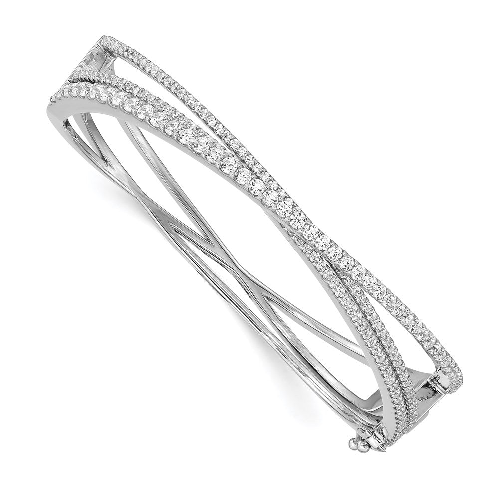 Sterling Shimmer Sterling Silver Rhodium-plated 177 Stone CZ Hinged Criss Cross Bangle Bracelet, 11.8 mm