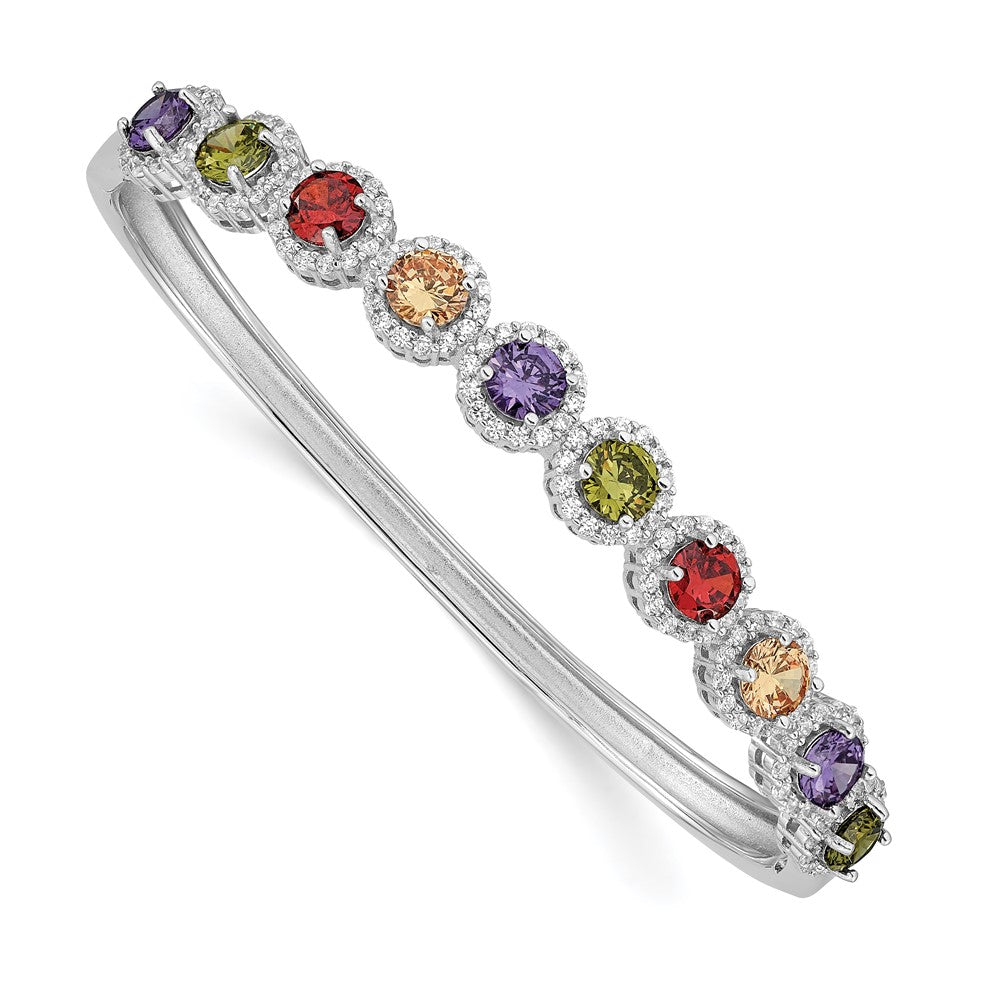 Prizma Sterling Silver Rhodium-plated White and Colorful CZ Hinged Bangle, 7.67 mm